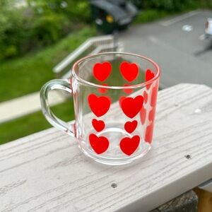 Vintage 1980s Arocroc France Clear Glass Mug, Red Heart Design